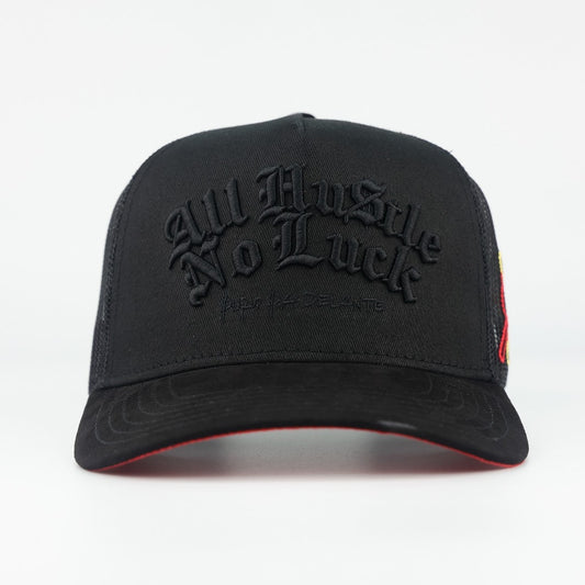 4. ALL HUSTLE NO LUCK BLACK SUELA ROJA TRUCKER (pre-order)