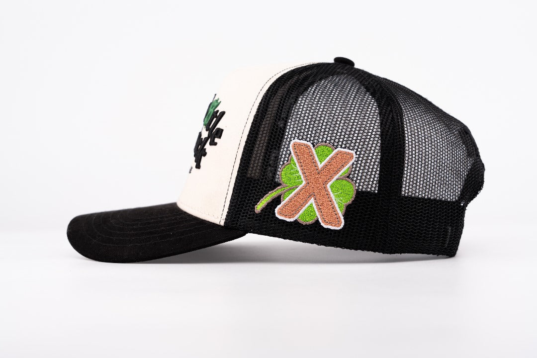 5. ALL HUSTLE NO LUCK OFF-WHITE & BLACK TRUCKER SNAPBACK (pre-order)