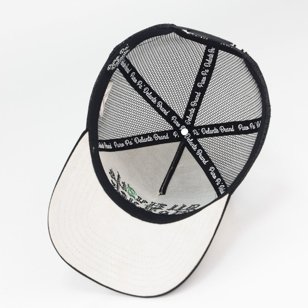 5. ALL HUSTLE NO LUCK OFF-WHITE & BLACK TRUCKER SNAPBACK (pre-order)
